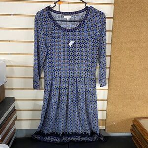 Max Studio Elegant Blue Patterned  Short Pleated Dress Sz Small